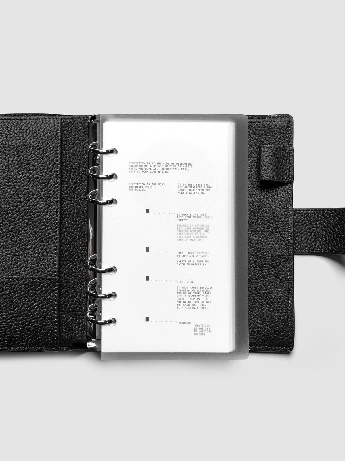 On Repeat Planner Cover + Dashboard Set  shown in a black, Personal agenda.