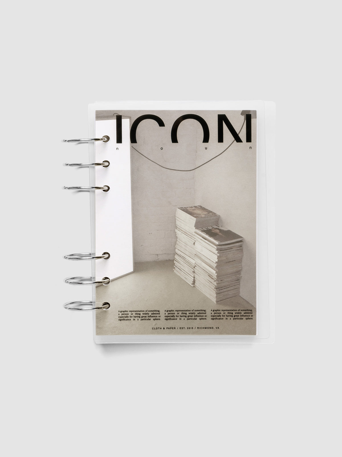 Clear planner cover with black text and a photographic dashboard shown pre-punched for 6-ring planners in size Personal Wide.