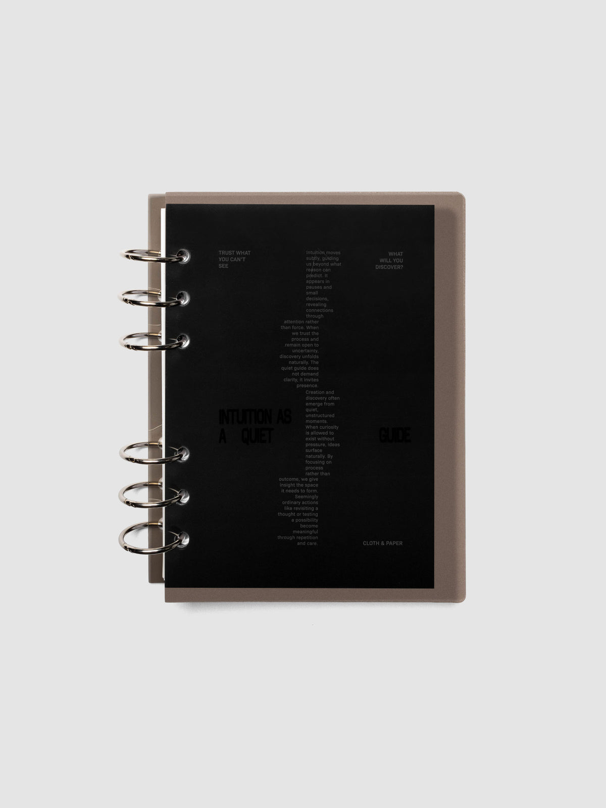Black Intuition Ultra Thin Planner Cover + Dashboard Set in size Personal Wide 6-Ring shown inside a planner