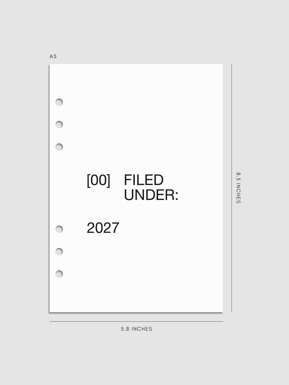 2027 Front + Monthly Dashboard Overlays, Avant Garde, A5 6-Ring Punch, set of 13 translucent vellum overlays including a front cover overlay and 12 monthly dashboards printed in black ink