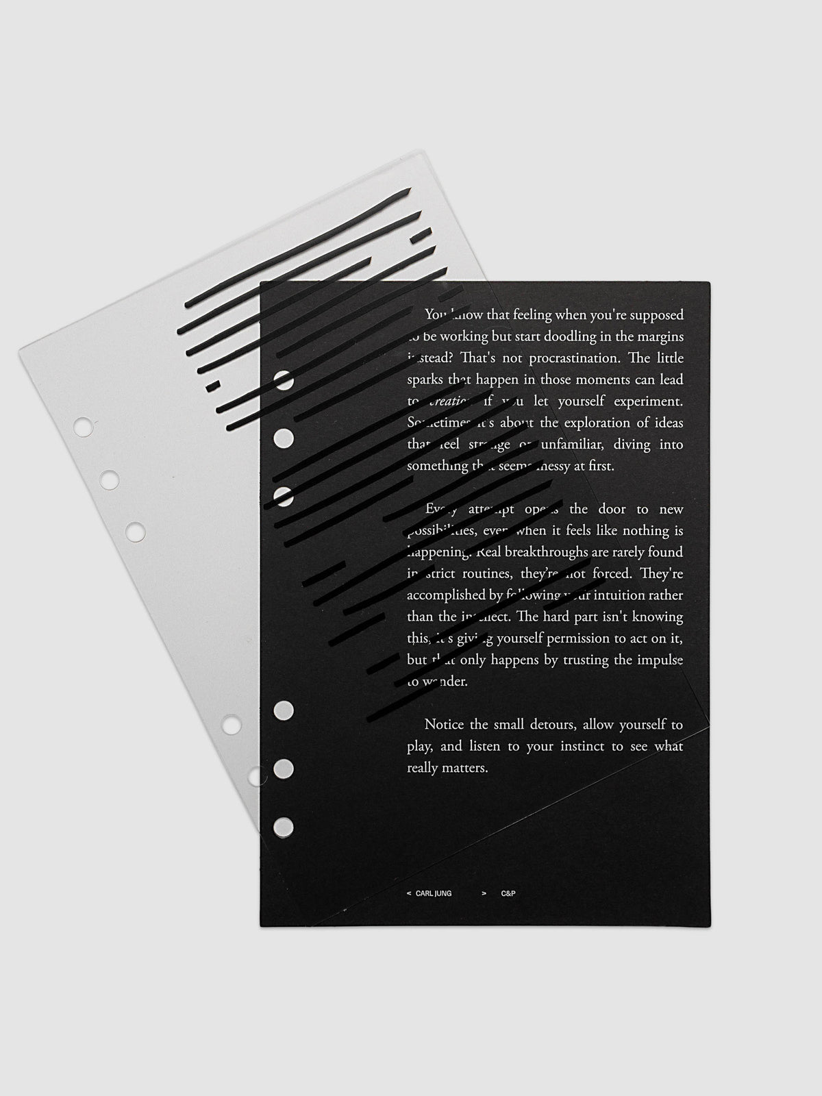 Black, white, and transparent dual layer planner dashboard shown in size A5 6-Ring Punch