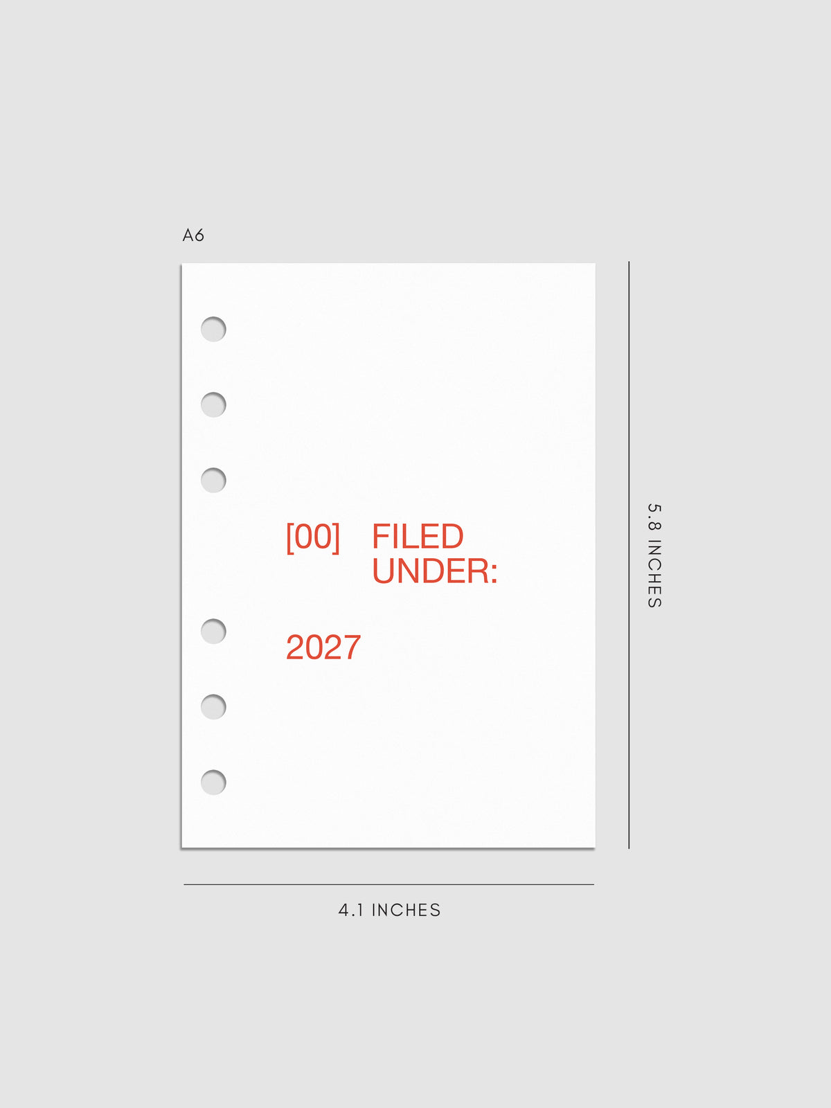 2027 Front + Monthly Dashboard Overlays, Saffron, A6 6-Ring Punch, set of 13 translucent vellum overlays including a front cover overlay and 12 monthly dashboards printed in red and orange ink