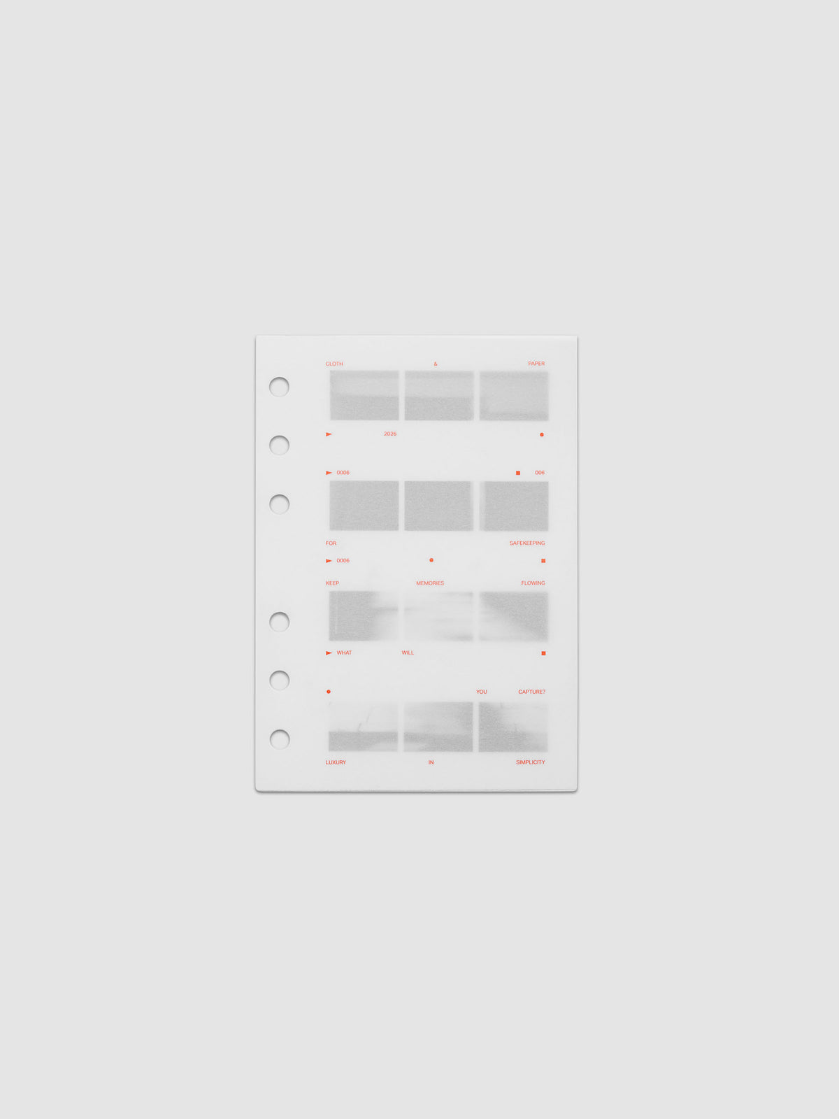 Film Strip Planner Dashboard Duo A6 6-Ring Punch two dashboards stacked showing vellum top layer with deep orange text and film strip plastic bottom layer