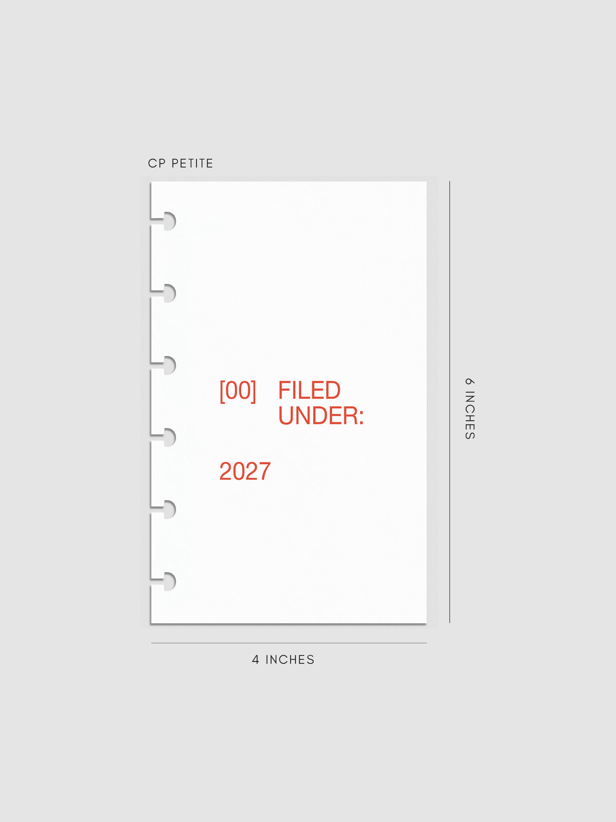 2027 Front + Monthly Dashboard Overlays, Saffron, CP Petite 6-Disc Punch, set of 13 translucent vellum overlays including a front cover overlay and 12 monthly dashboards printed in red and orange ink