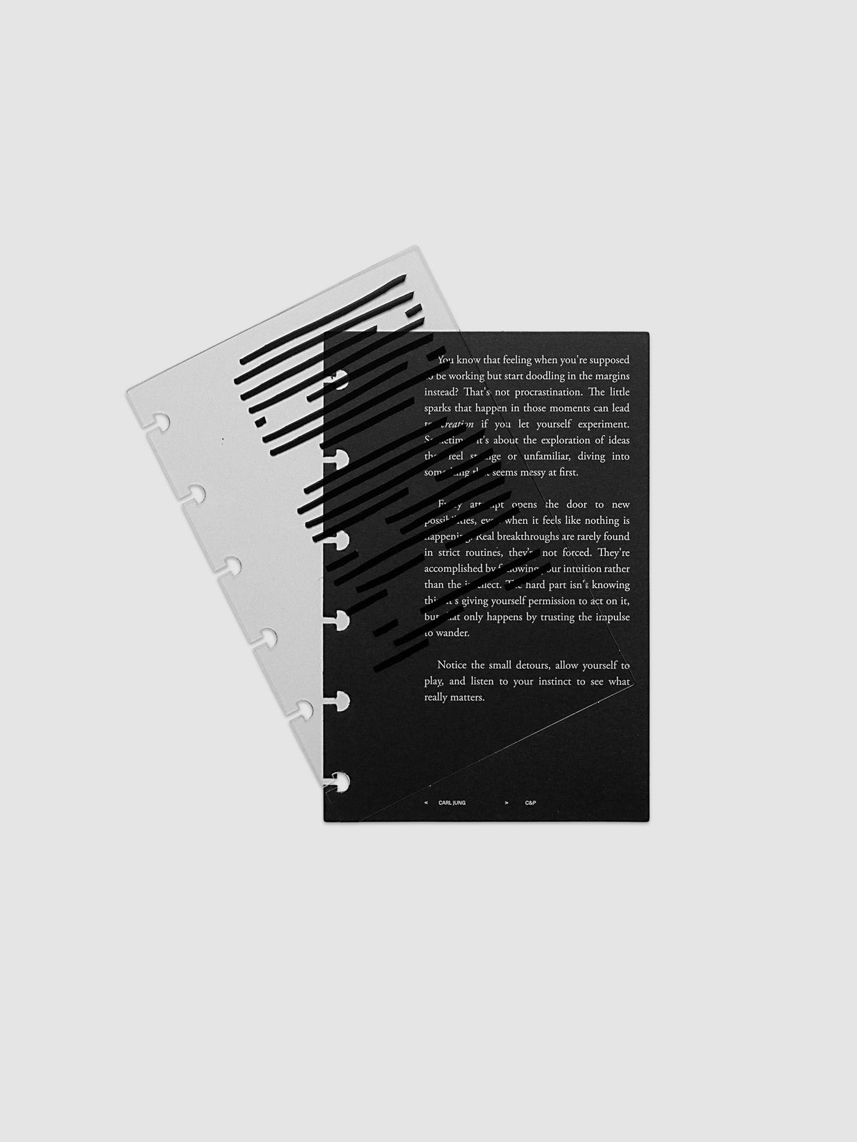 Black, white, and transparent dual layer planner dashboard shown in size CP Petite 6-Disc Punch
