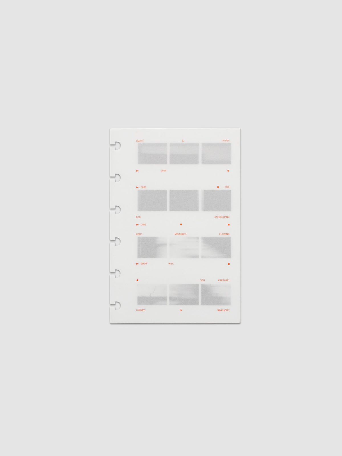 Film Strip Planner Dashboard Duo CP Petite 6-Disc Punch 6-Ring Punch two dashboards stacked showing vellum top layer with deep orange text and film strip plastic bottom layer