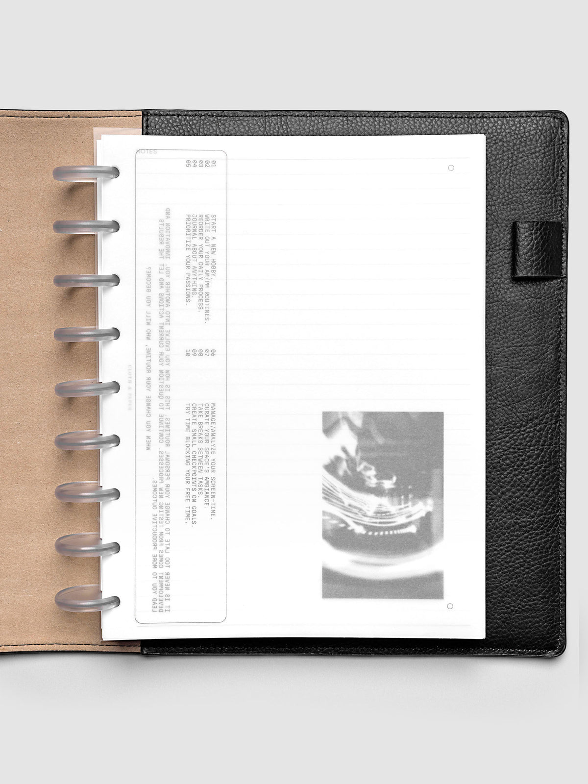 Side A & Side B Planner Dashboard in size HP Classic shown in a black folio.
