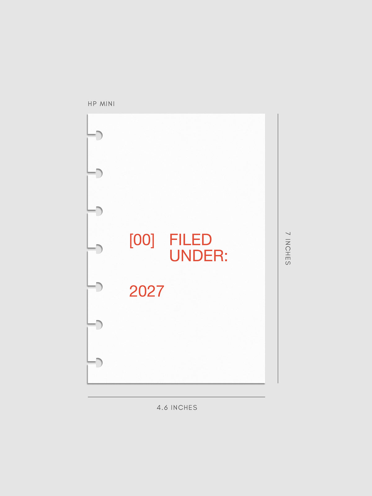2027 Front + Monthly Dashboard Overlays, Saffron, HP Mini 7-Disc Punch, set of 13 translucent vellum overlays including a front cover overlay and 12 monthly dashboards printed in red and orange ink