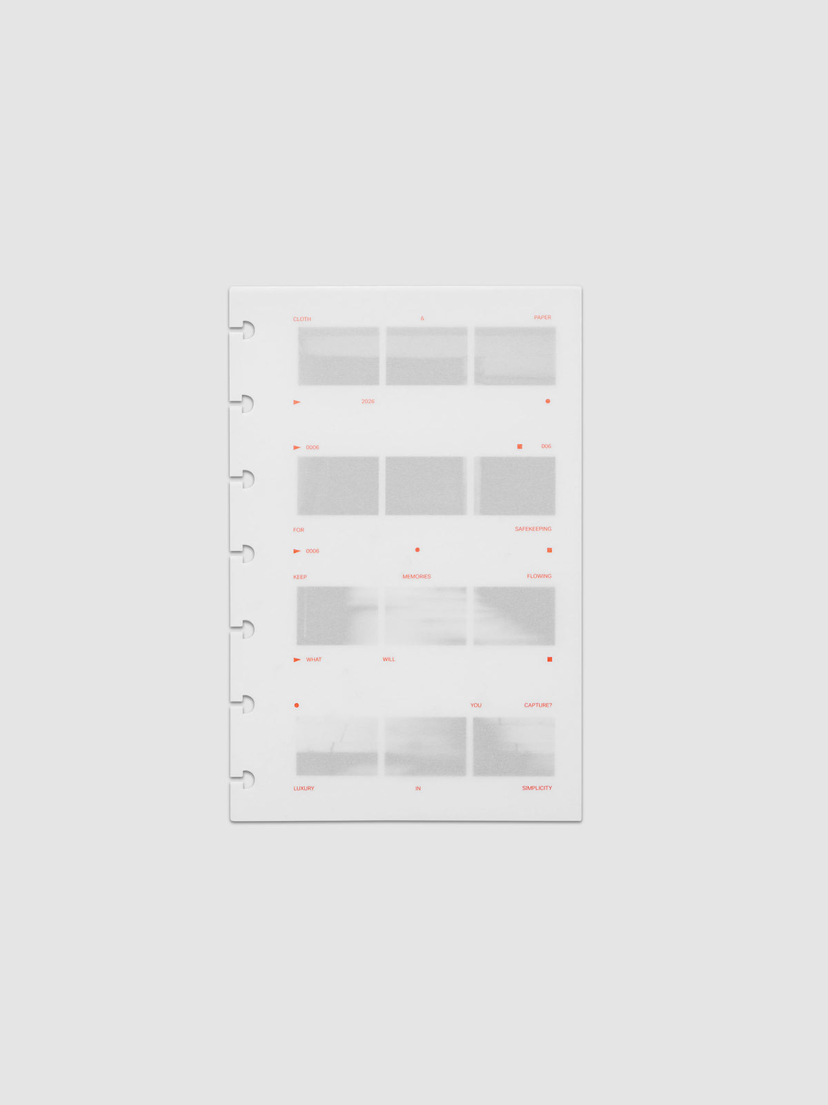 Film Strip Planner Dashboard Duo HP Mini 7-Disc Punch 6-Ring Punch two dashboards stacked showing vellum top layer with deep orange text and film strip plastic bottom layer