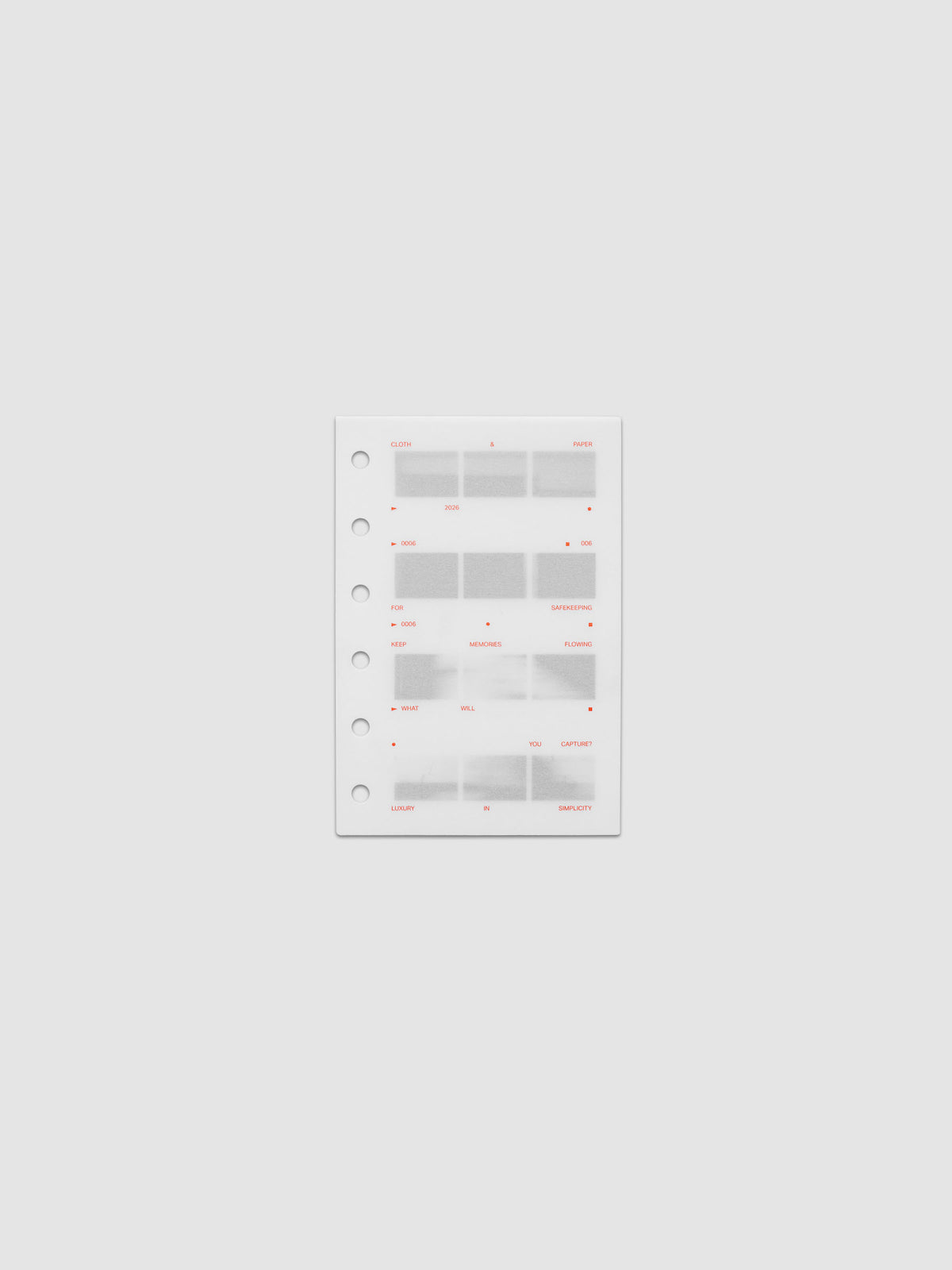 Film Strip Planner Dashboard Duo Pocket 6-Ring Punch two dashboards stacked showing vellum top layer with deep orange text and film strip plastic bottom layer