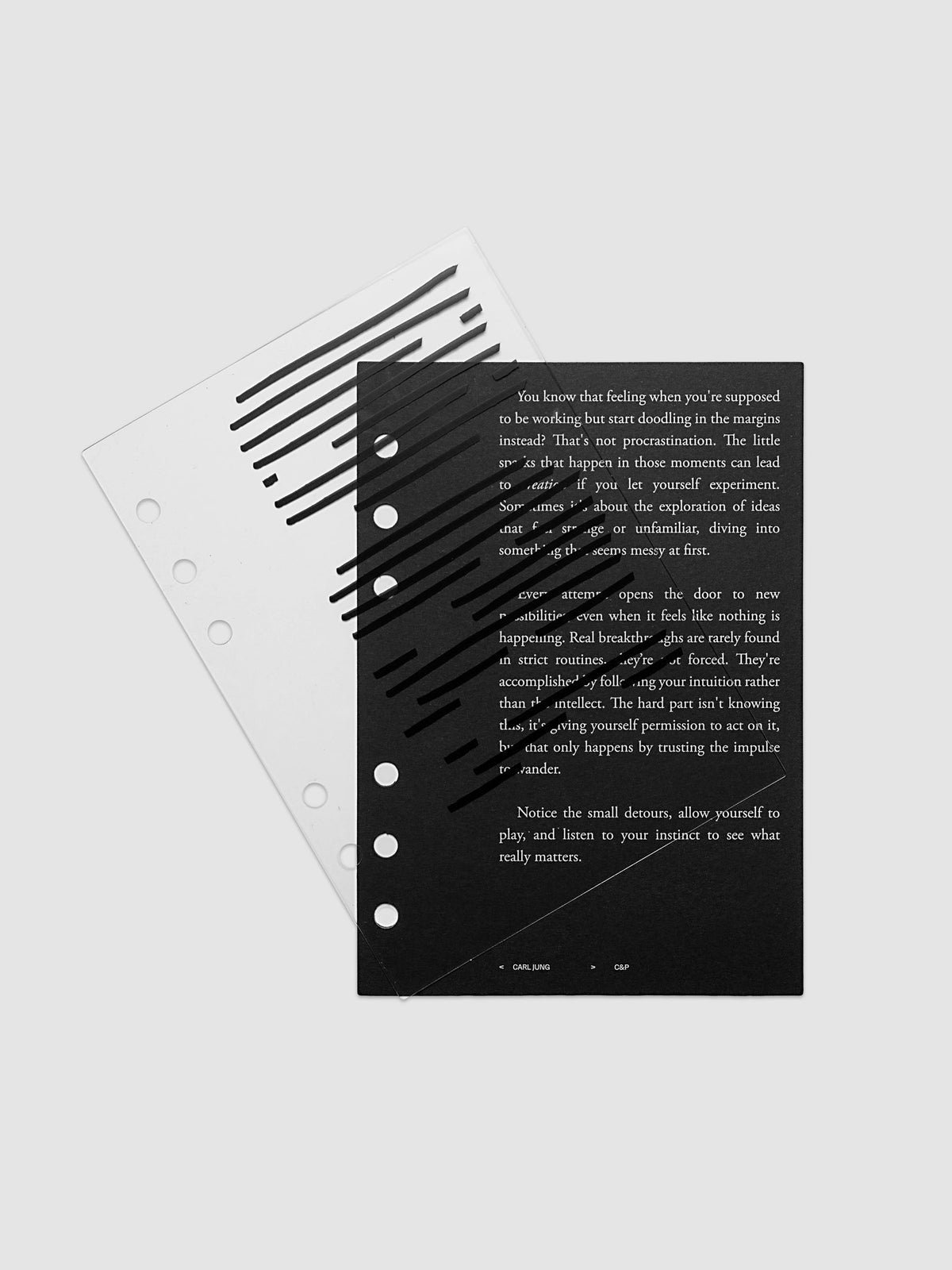 Black, white, and transparent dual layer planner dashboard shown in size Personal Wide 6-Ring Punch