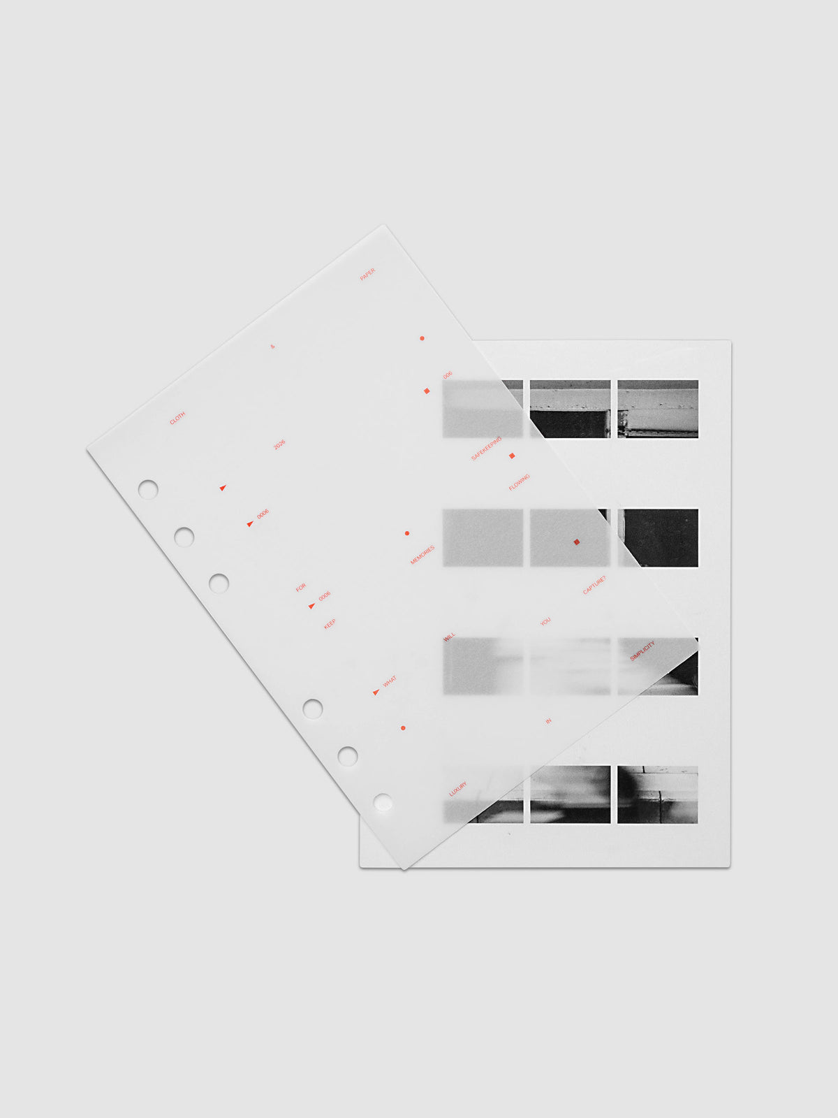 Film Strip Planner Dashboard Duo Personal Wide 6-Ring Punch two dashboards offset showing layered vellum and film strip plastic with deep orange printed details
