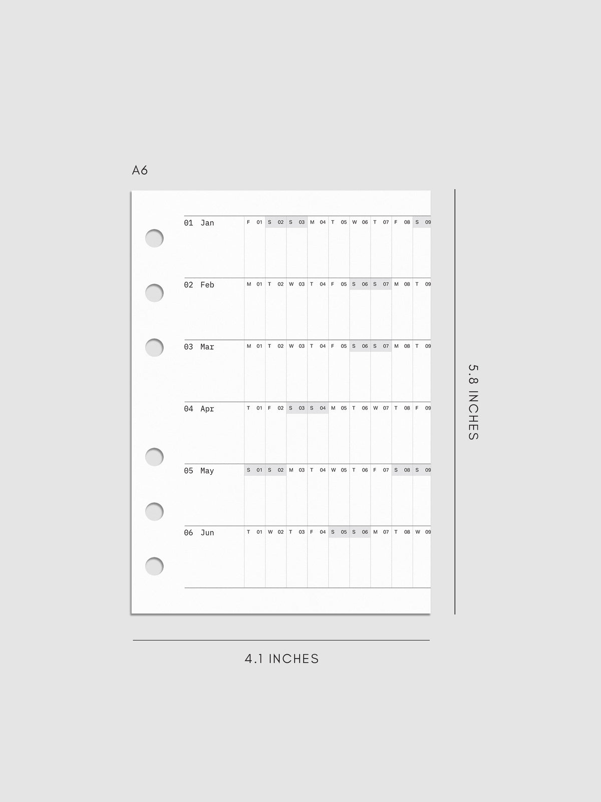 2027 Dated Fold Out Insert for the A6 6-Ring Punch planner, shown as a styled flat lay mockup.