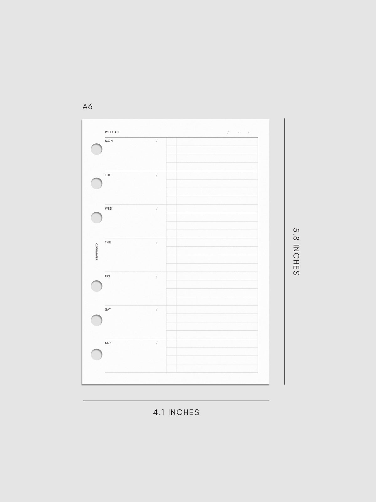 Weekly Checklist Inserts shown pre-punched for 6-ring planners in size A6.