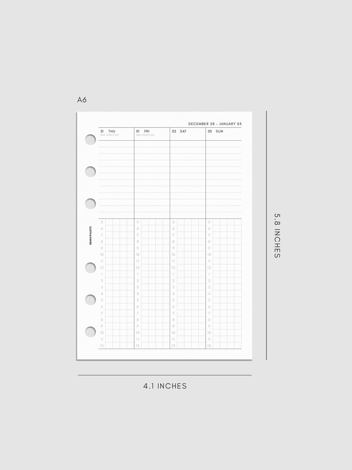 2027 Dated Weekly Time Block Inserts in A6 6-Ring Punch size, right pag