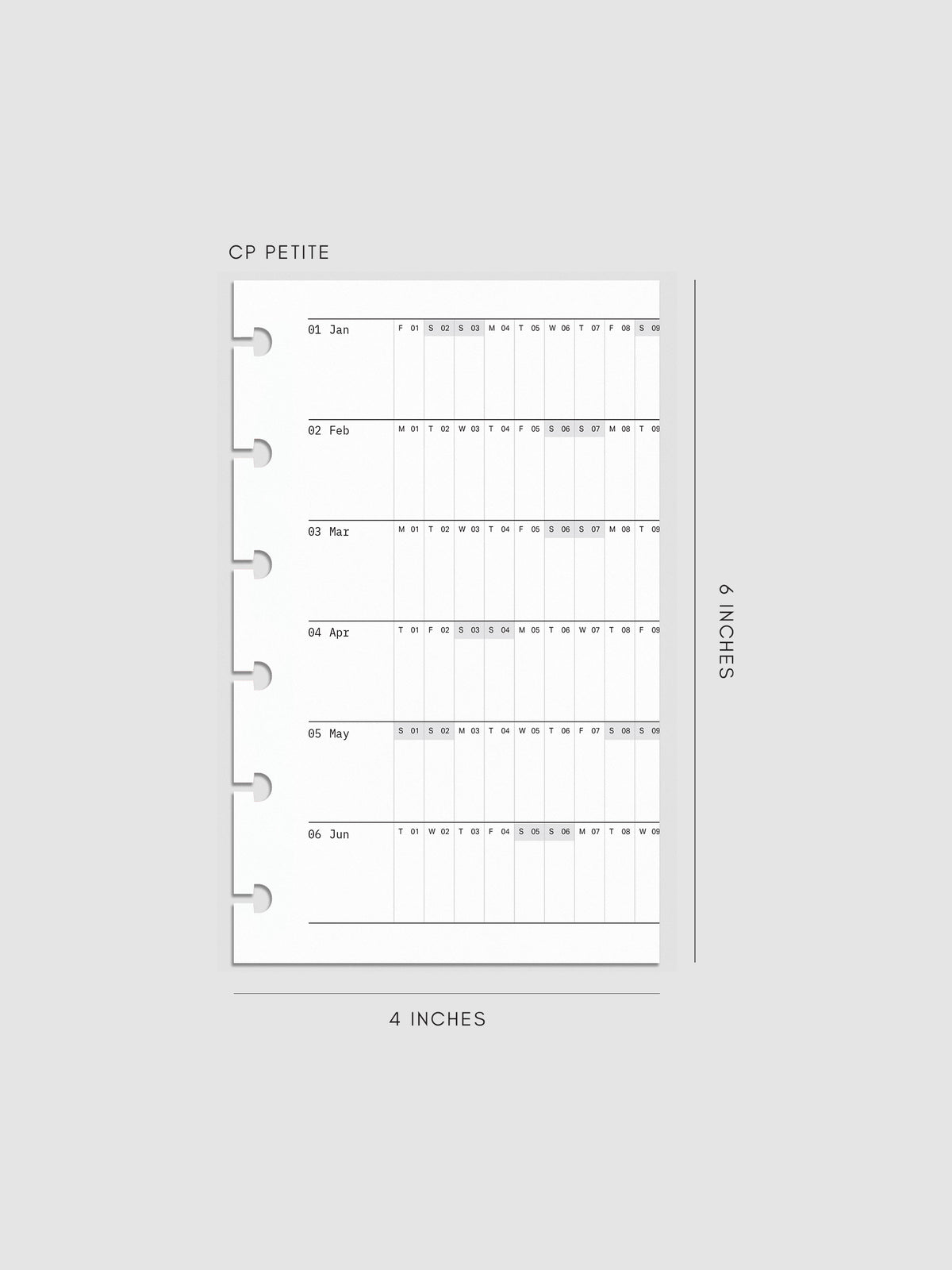 2027 Dated Fold Out Insert for the CP Petite 6-Disc Punch planner, shown as a styled flat lay mockup.