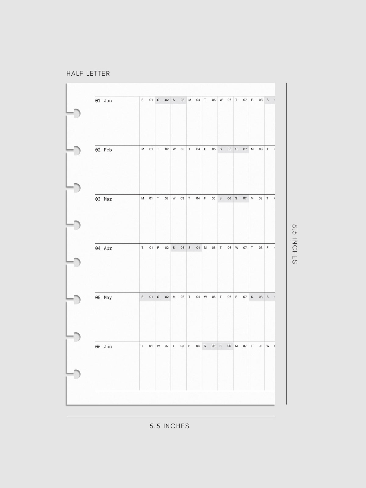 2027 Dated Fold Out Insert for the Half Letter 8-Disc Punch planner, shown as a styled flat lay mockup.