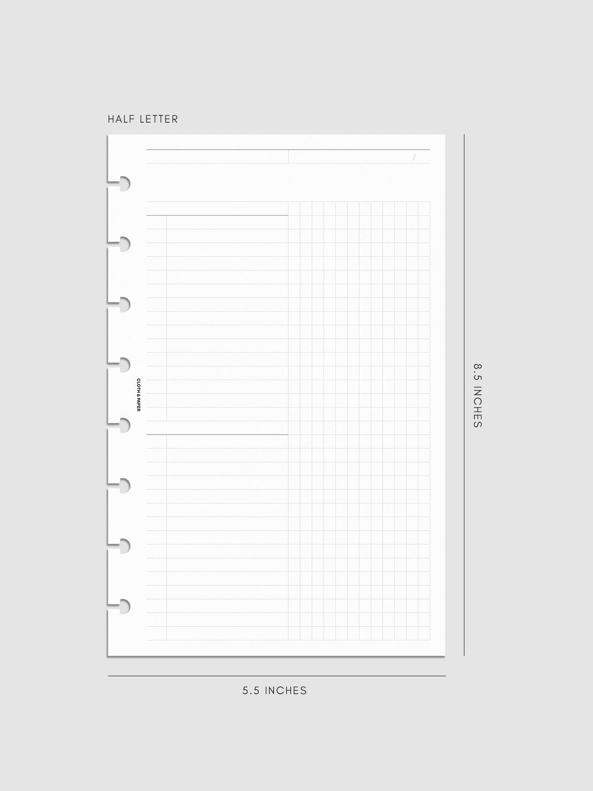 Daily Workflow Planner Inserts, Half Letter 8-Disc Punch, right page showing large graph notes section