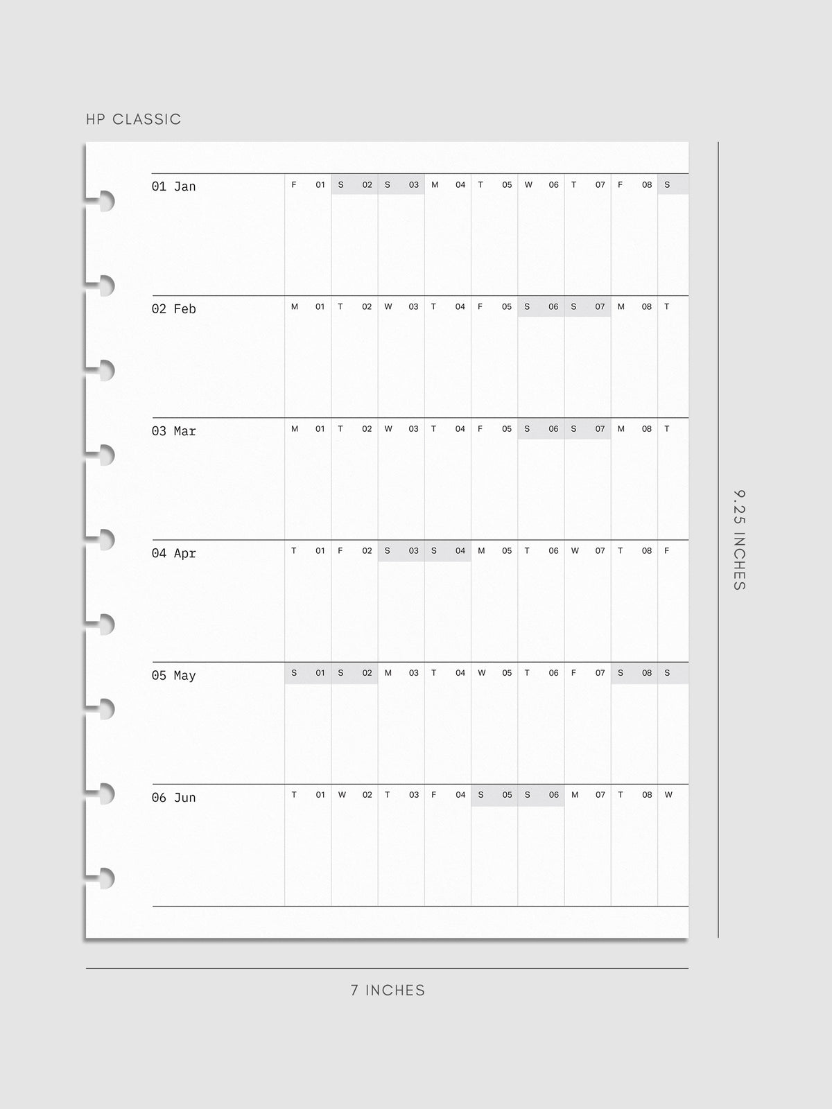 2027 Dated Fold Out Insert for the HP Classic 9-Disc Punch planner, shown as a styled flat lay mockup.