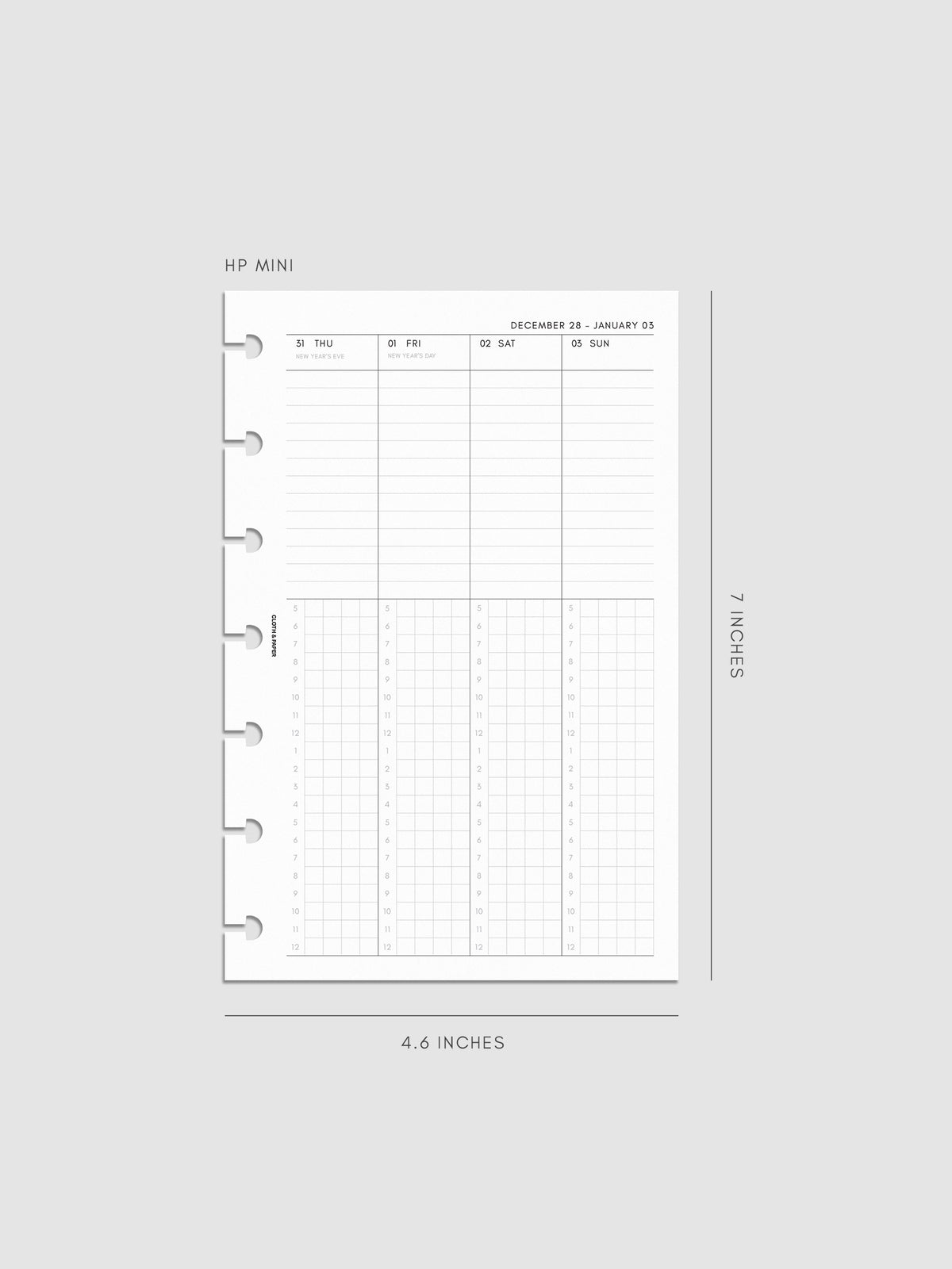2027 Dated Weekly Time Block Inserts in HP Mini 7-Disc Punch size, right page