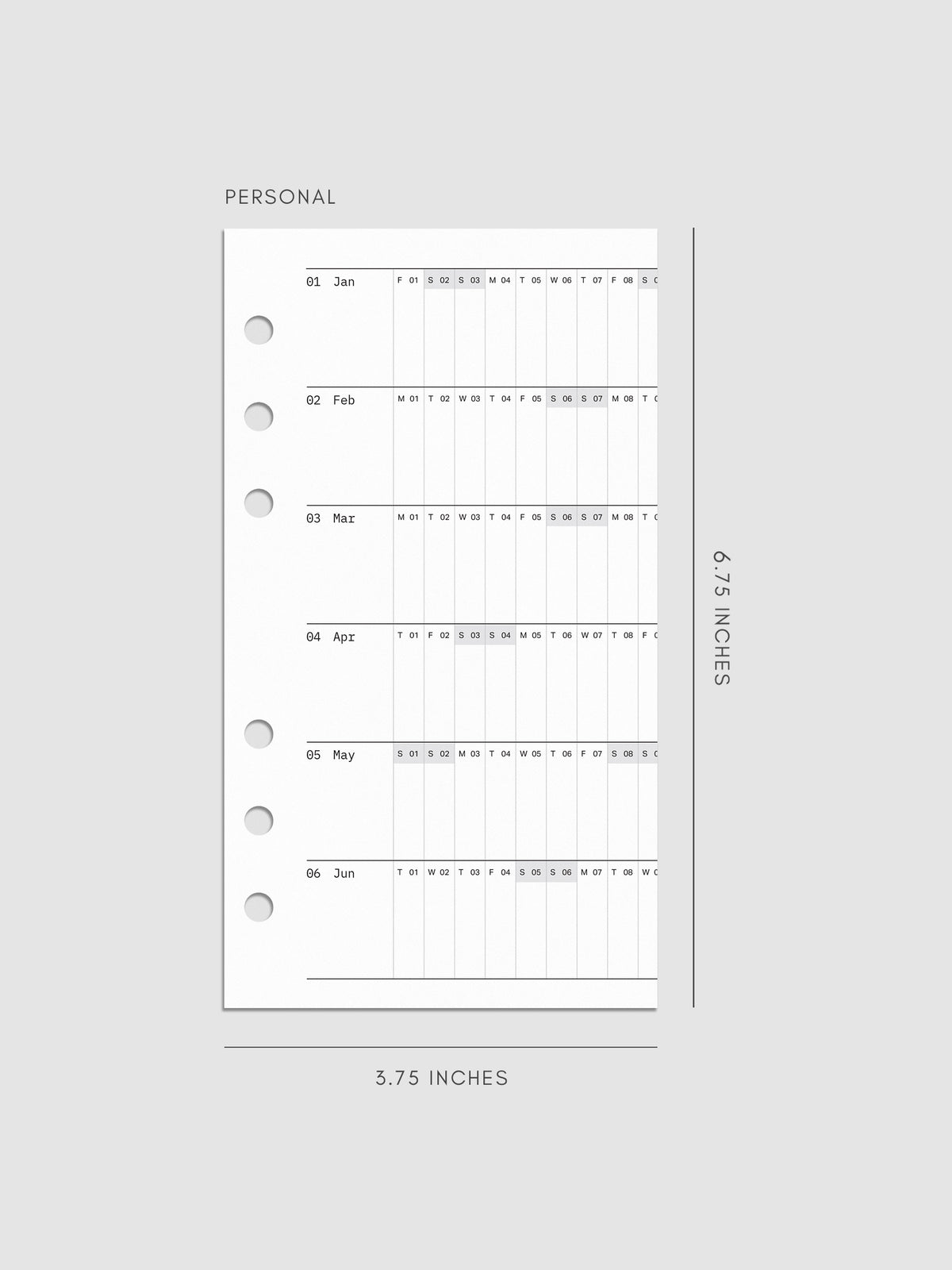 2027 Dated Fold Out Insert for the Personal 6-Ring Punch planner, shown as a styled flat lay mockup.