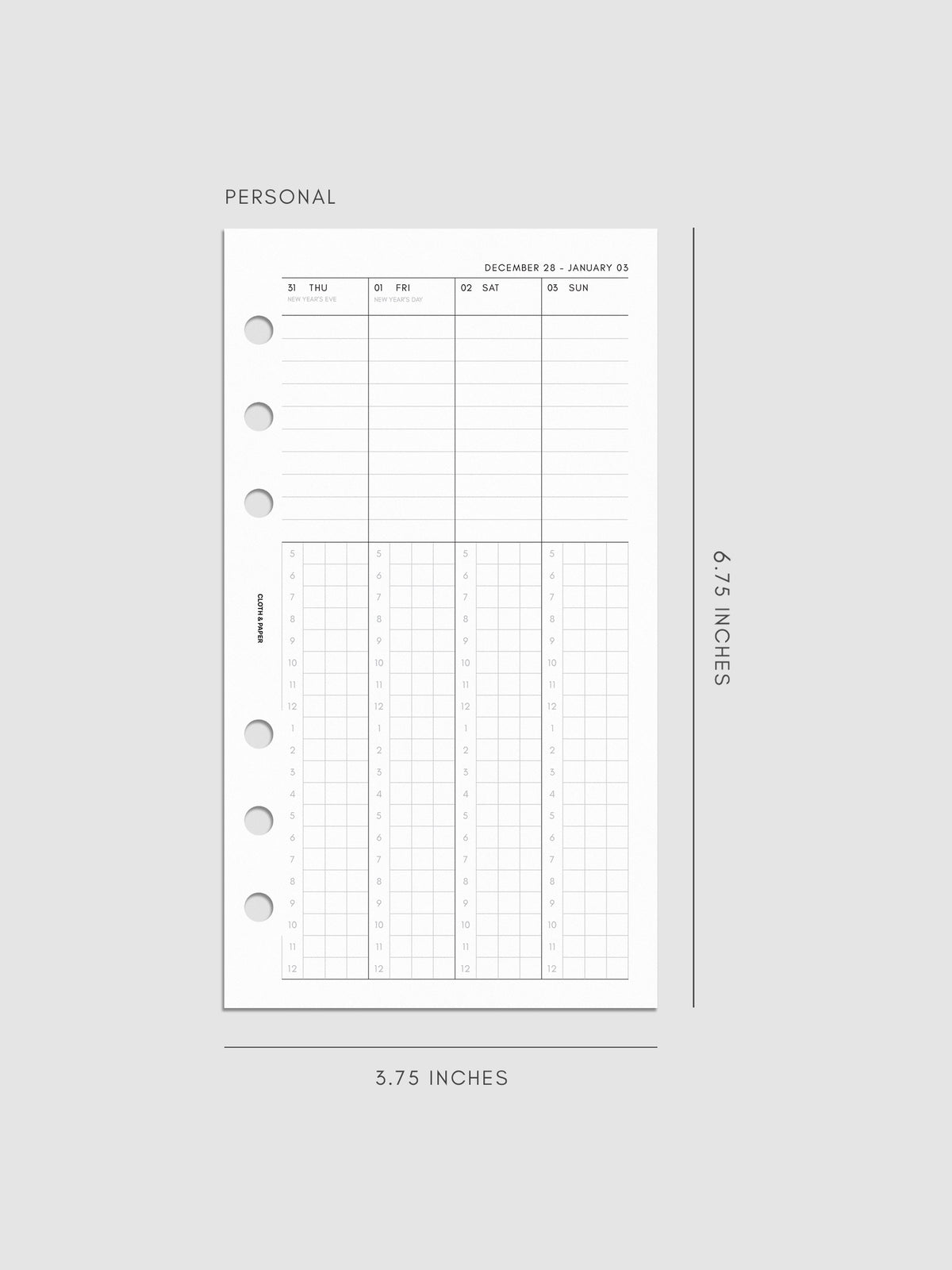 2027 Dated Weekly Time Block Inserts in Personal 6-Ring Punch size, right page