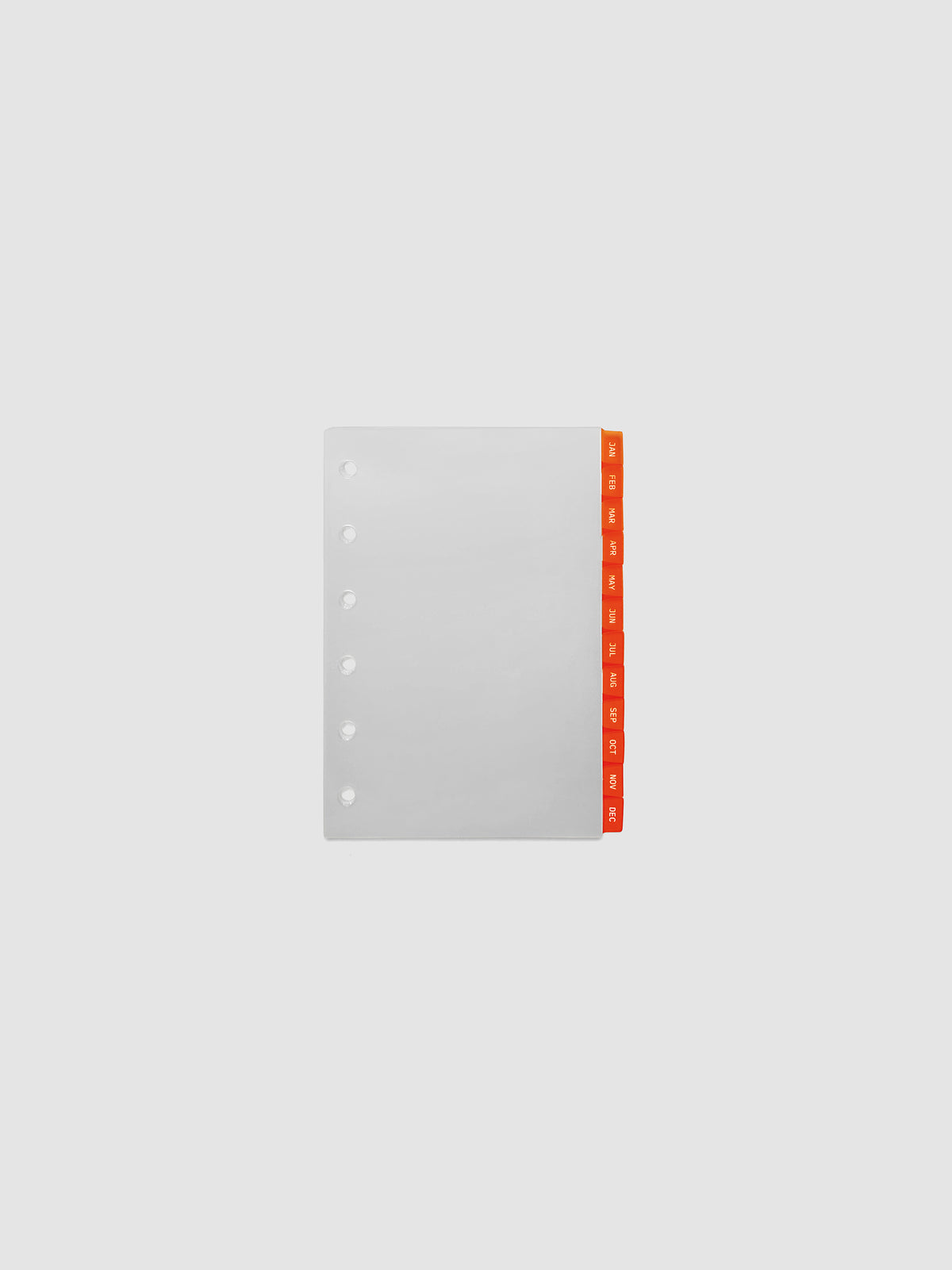 Pocket 6-Ring Punch Ultra-Thin Monthly Dividers in deep orange, set of 12 dividers fanned to show all months