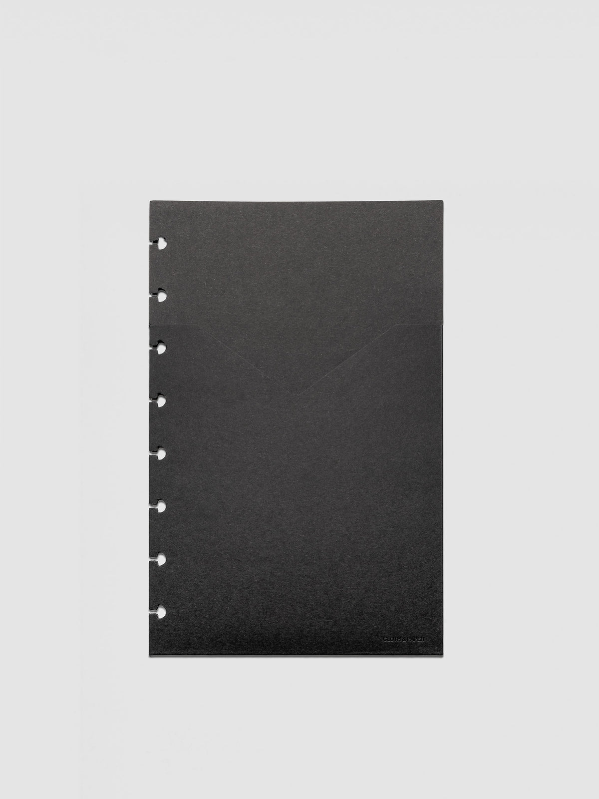 Black planner paper pocket folder shown in size Half Letter 8-Disc Punch