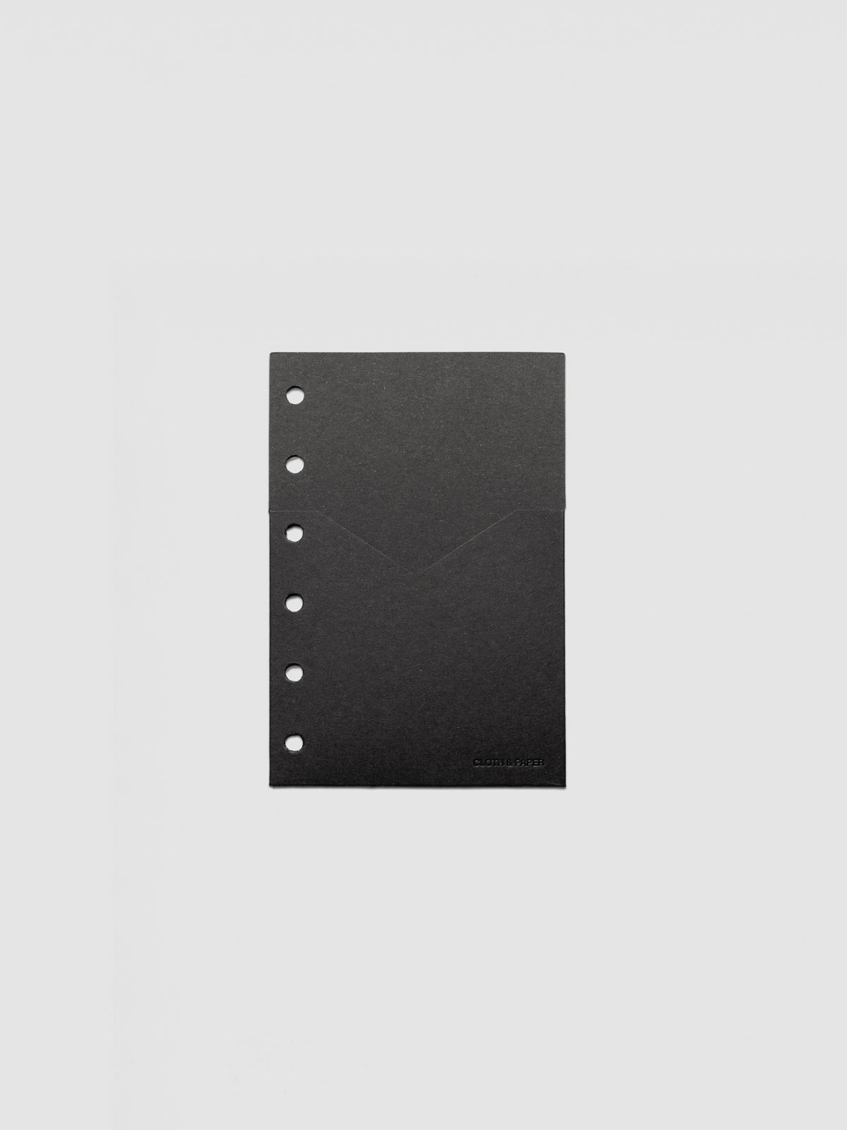 Black planner paper pocket folder shown in size Pocket 6-Ring Punch