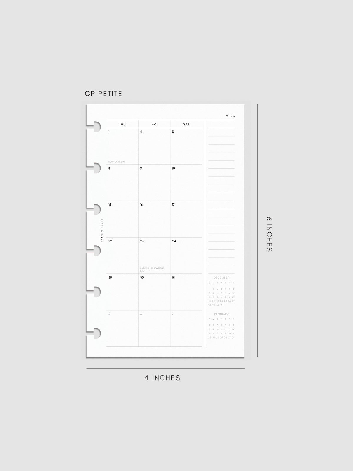 Digital mock-up of the monthly spread in CP Petite.