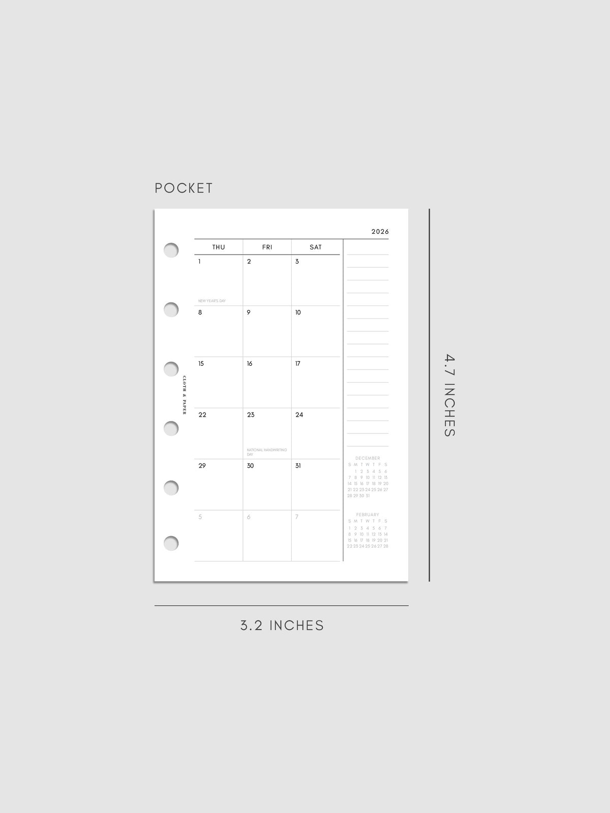 Digital mock-up of the monthly spread in Pocket.