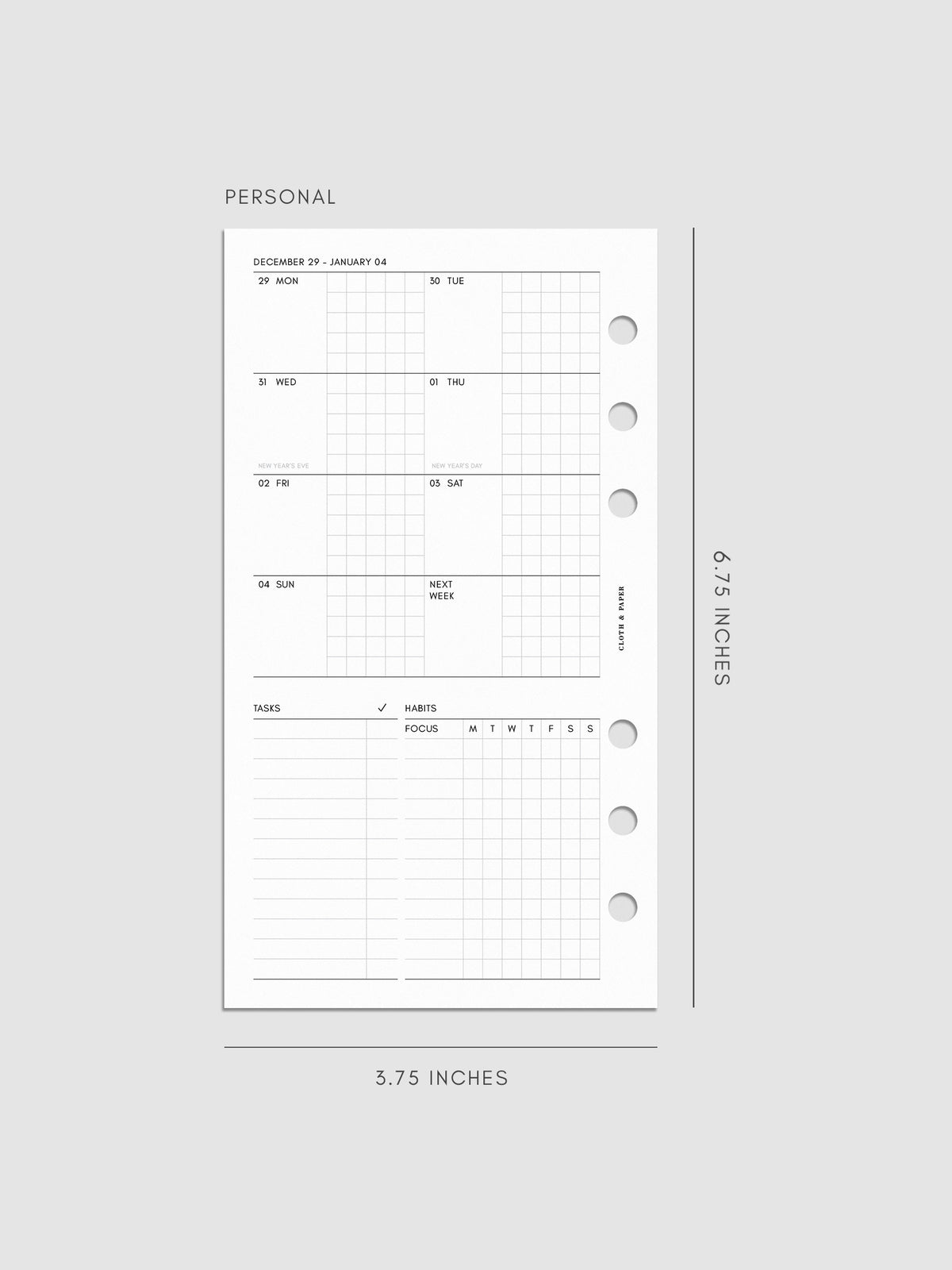 Digital mock-up of the weekly spread in Personal.