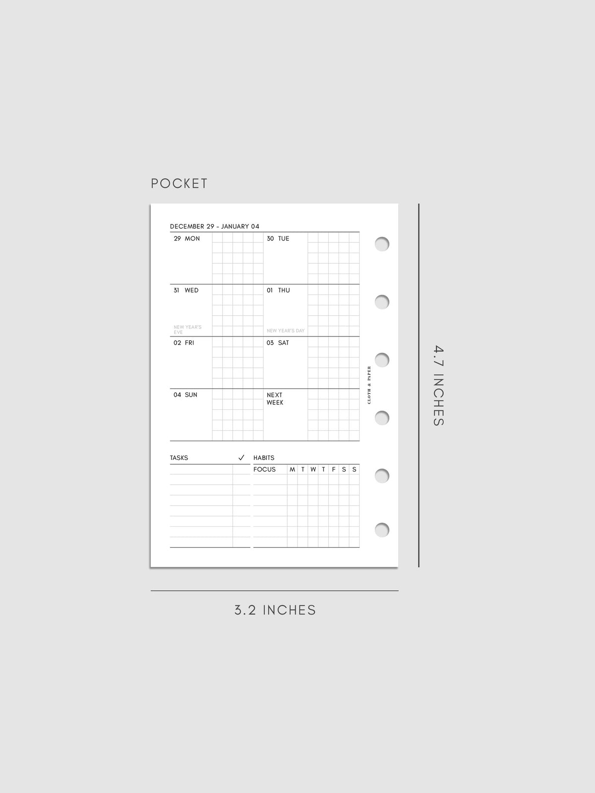 Digital mock-up of the weekly spread in Pocket.