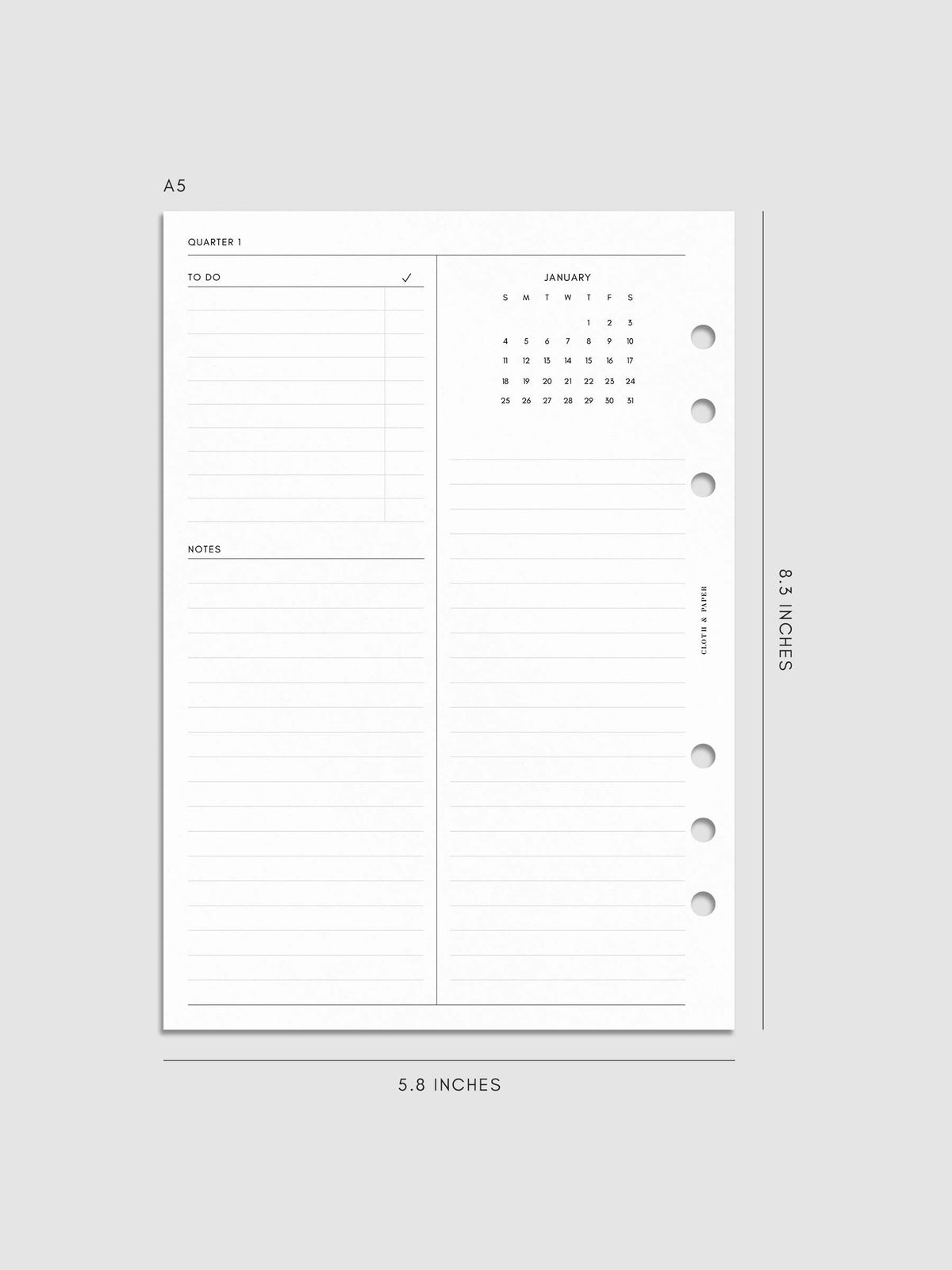 Digital mock-up of the 2026 Year Overview Planner Inserts in A5.