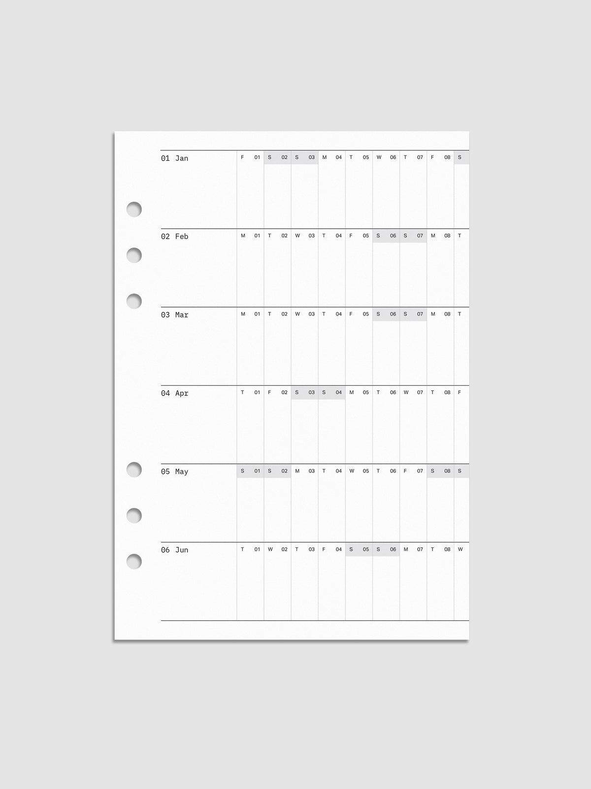 2027 Dated Fold Out Insert for the A5 6-Ring Punch planner, shown as a styled flat lay mockup.