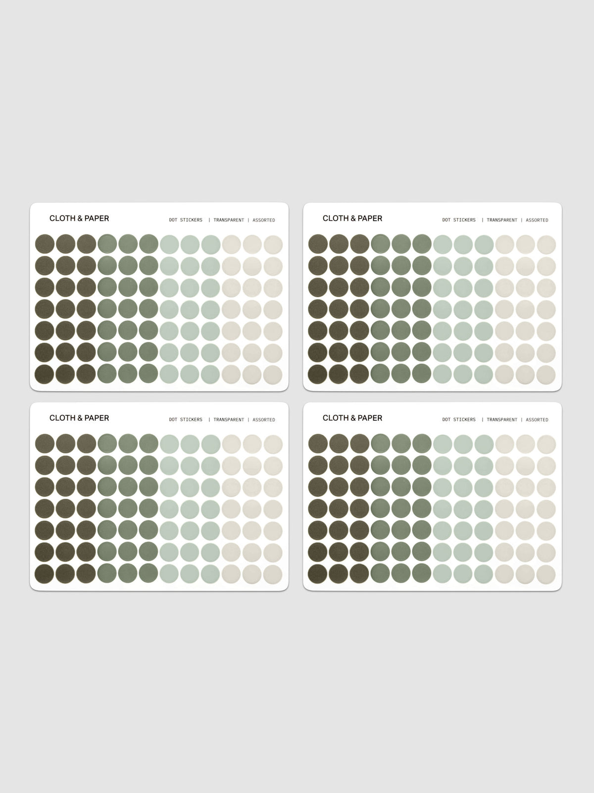Four sheets of Dot Stickers | Small | Olive | Vert | Matcha | Fawn