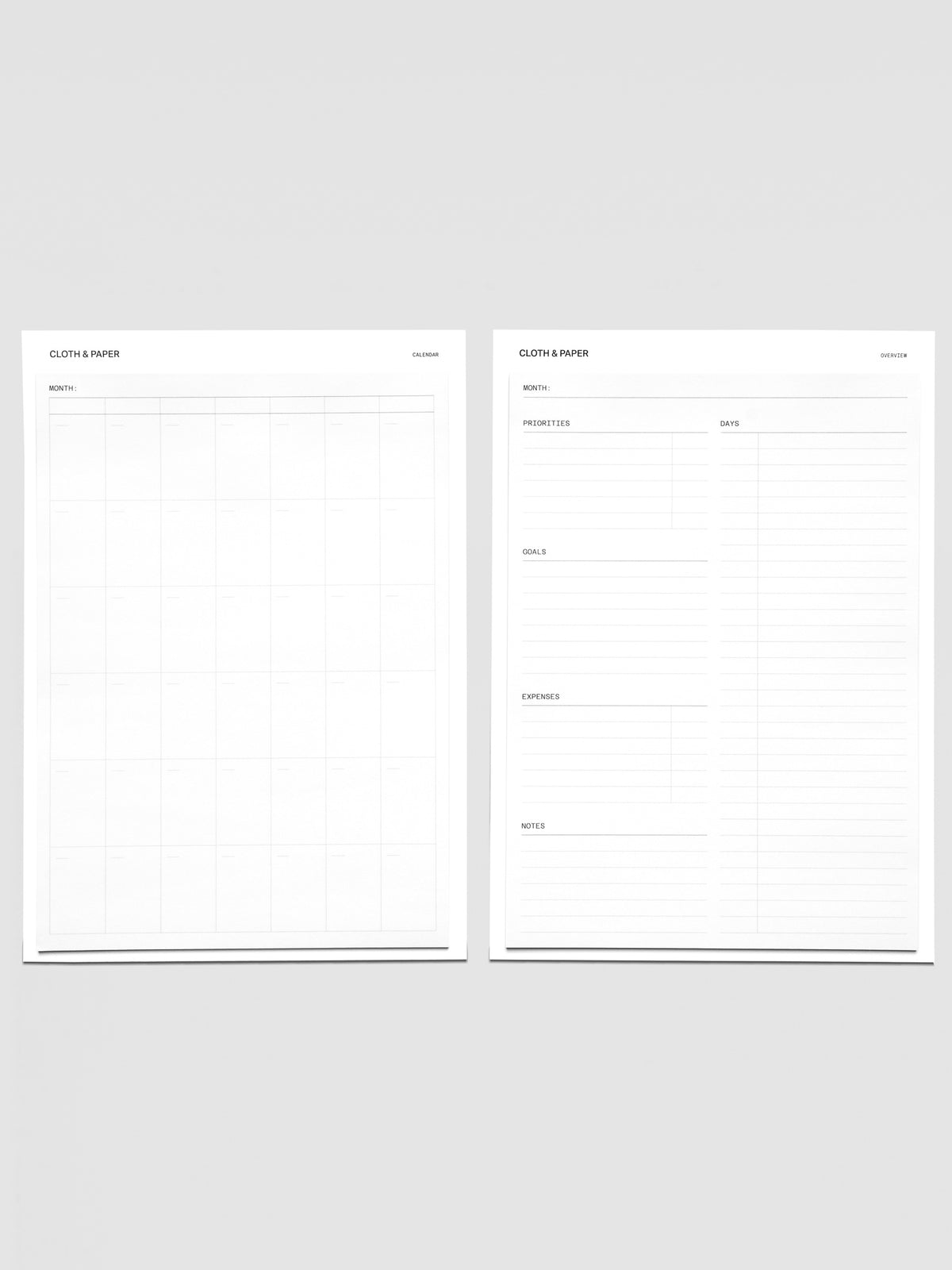 Monthly overview large sticky notes set shown side-by-side in size HP Classic