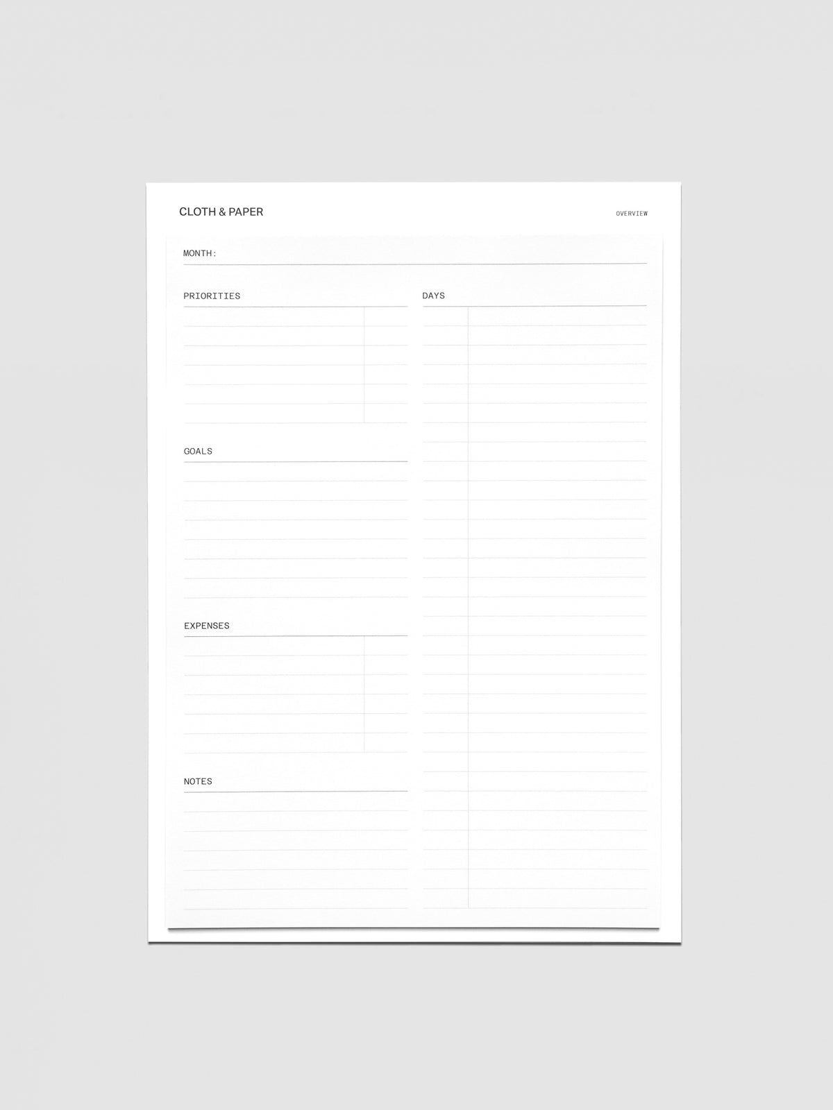 Monthly overview large sticky notes set in size HP Classic