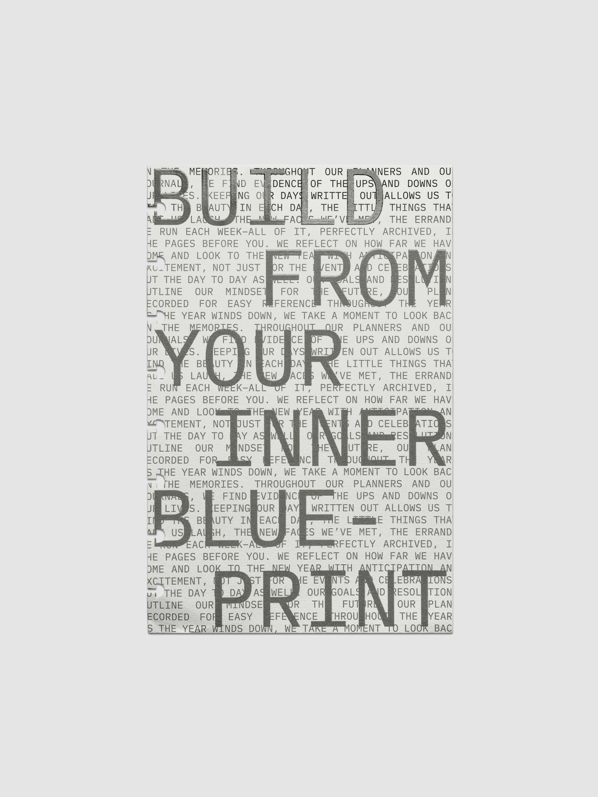 Cardstock dashboard with text design reading 'Build from your inner blue-print'. One piece of the Inner Blueprint Dashboard Duo shown in size Half Letter.