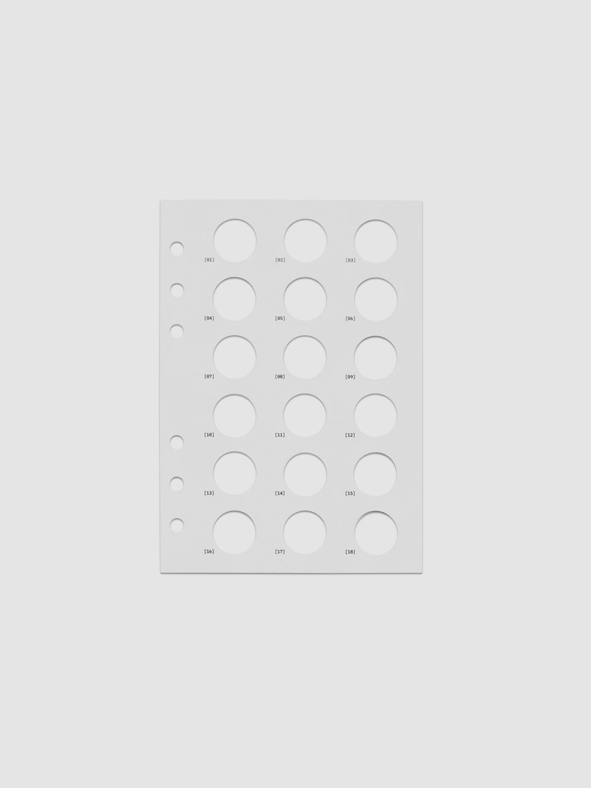 One transparent dashboard with 18 circular cut outs. One piece from the Inner Blueprint Dashboard Duo shown in size Personal Wide.