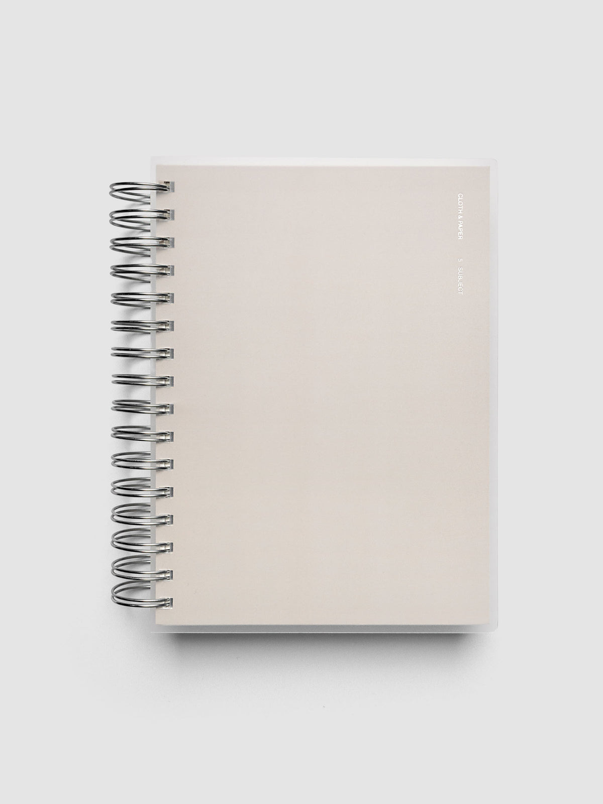 5 Subject Notebook A5 Punch front cover in light grey with silver spiral binding