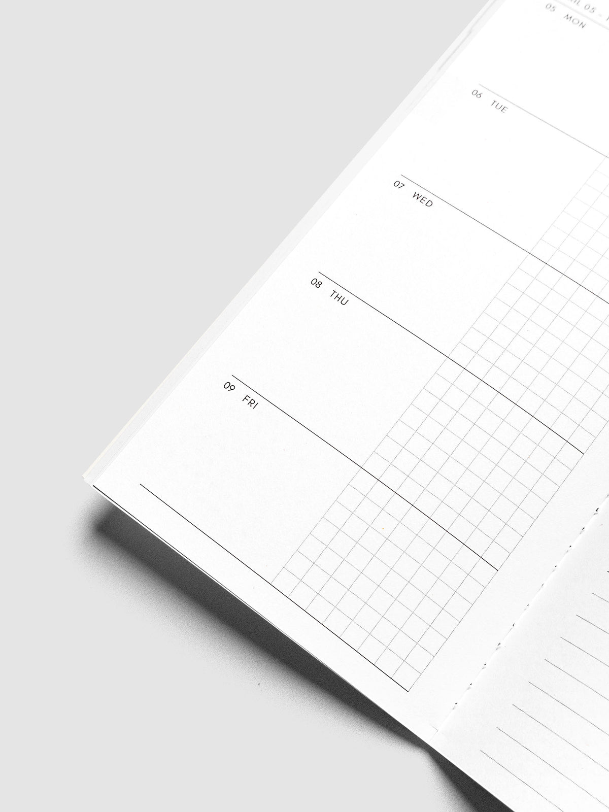Close-up of the bottom of the left page of the Jan–Jun 2027 Dated Travel Notebook, showing the lower portion of the split daily columns