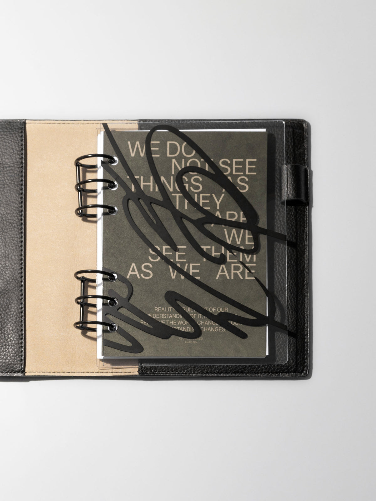 As We Are Cover + Dashboard Set in size Personal Wide shown ring bound in a black leather folio.