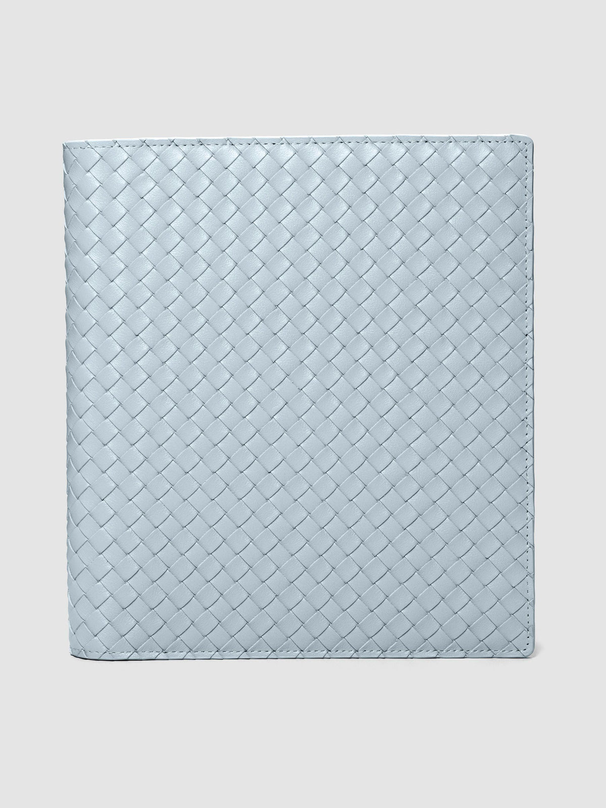 Blue genuine leather woven leather folio sized for HP Classic planners.