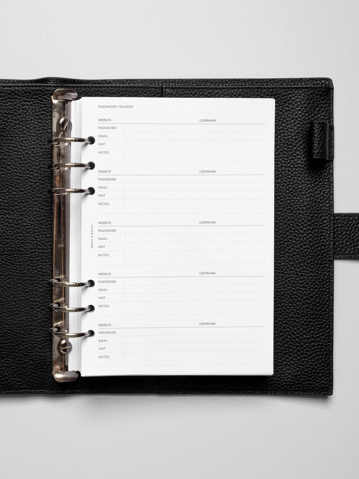 Insert in use inside a black leather planner.