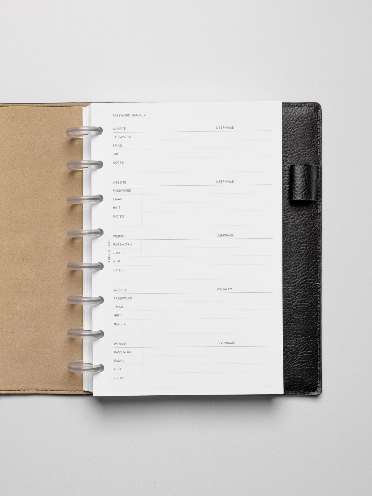 Insert in use inside a black leather planner.