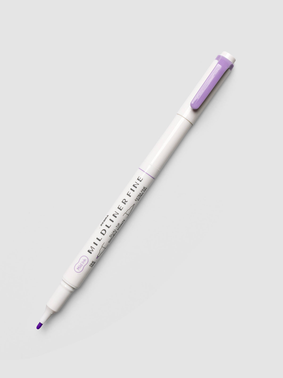 Zebra Mildliner Dual-Tip Fineliner in violet with cap removed showing fine bullet tip
