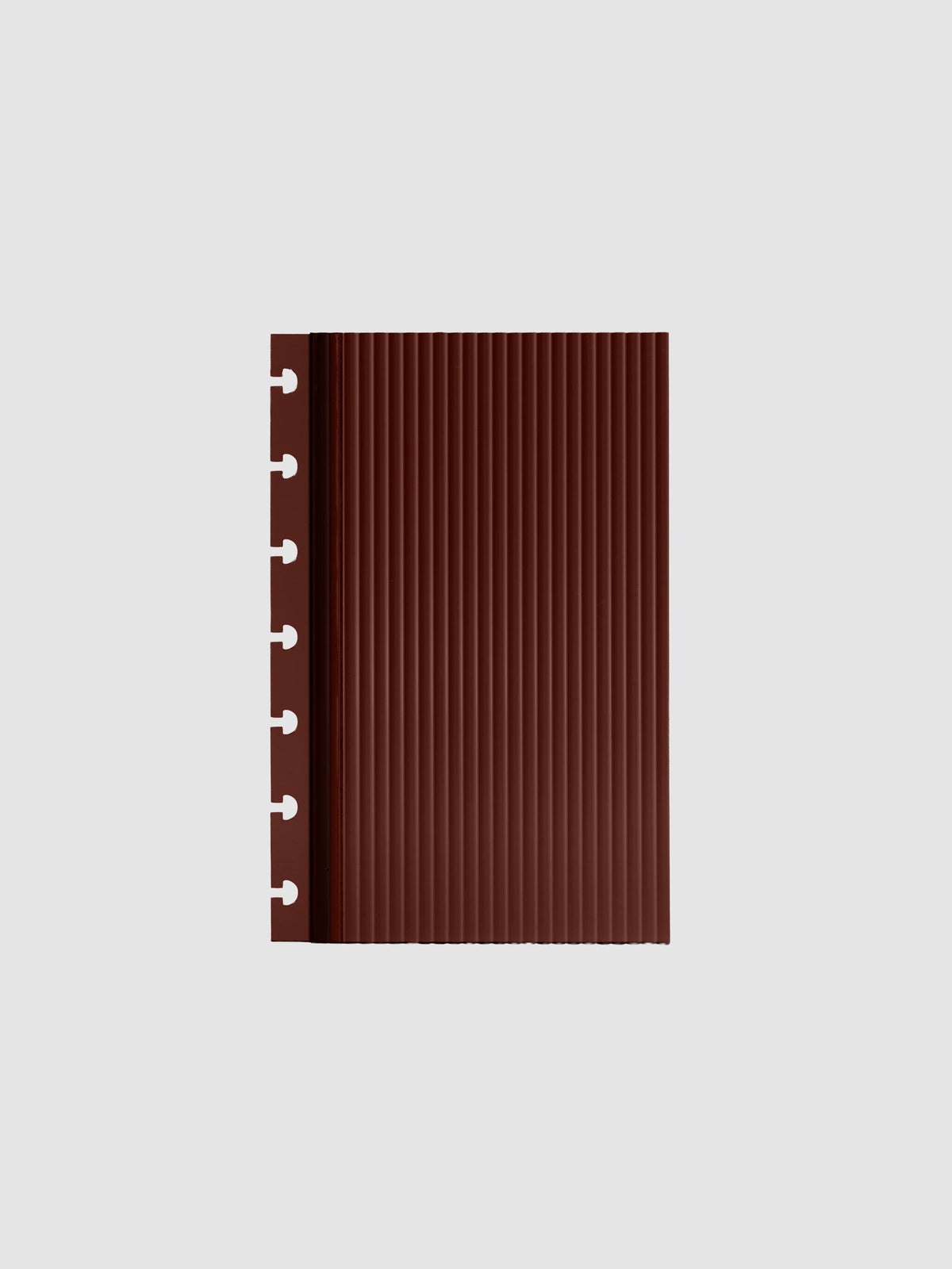 Bordeaux fluted planner dashboard in HP Mini size, seven disc punch, shown flat on a grey background.