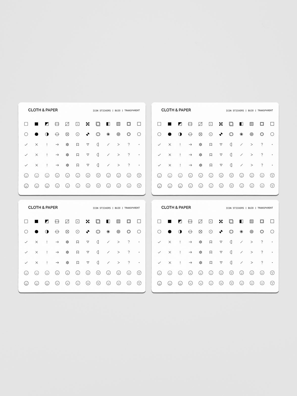 Four sheets of Icon Stickers Bujo.
