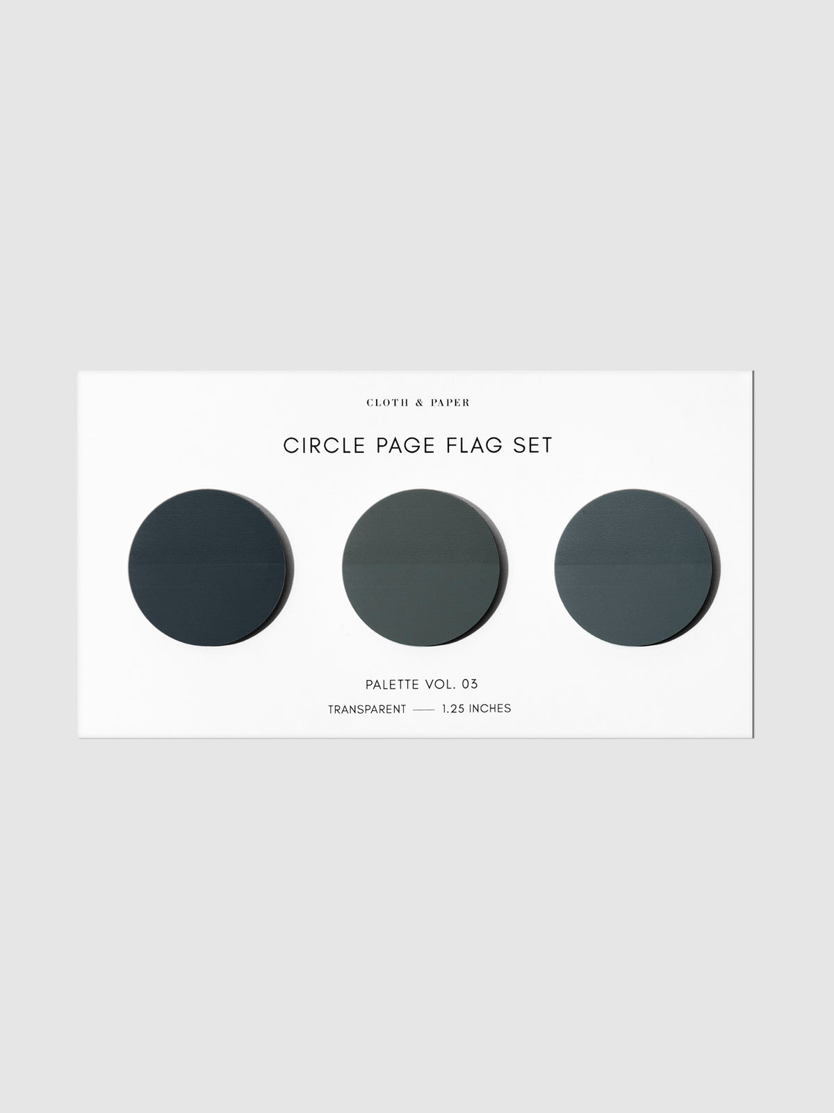 Page flags on their backing on a nuetral background. Pictured is color set Volume 03.